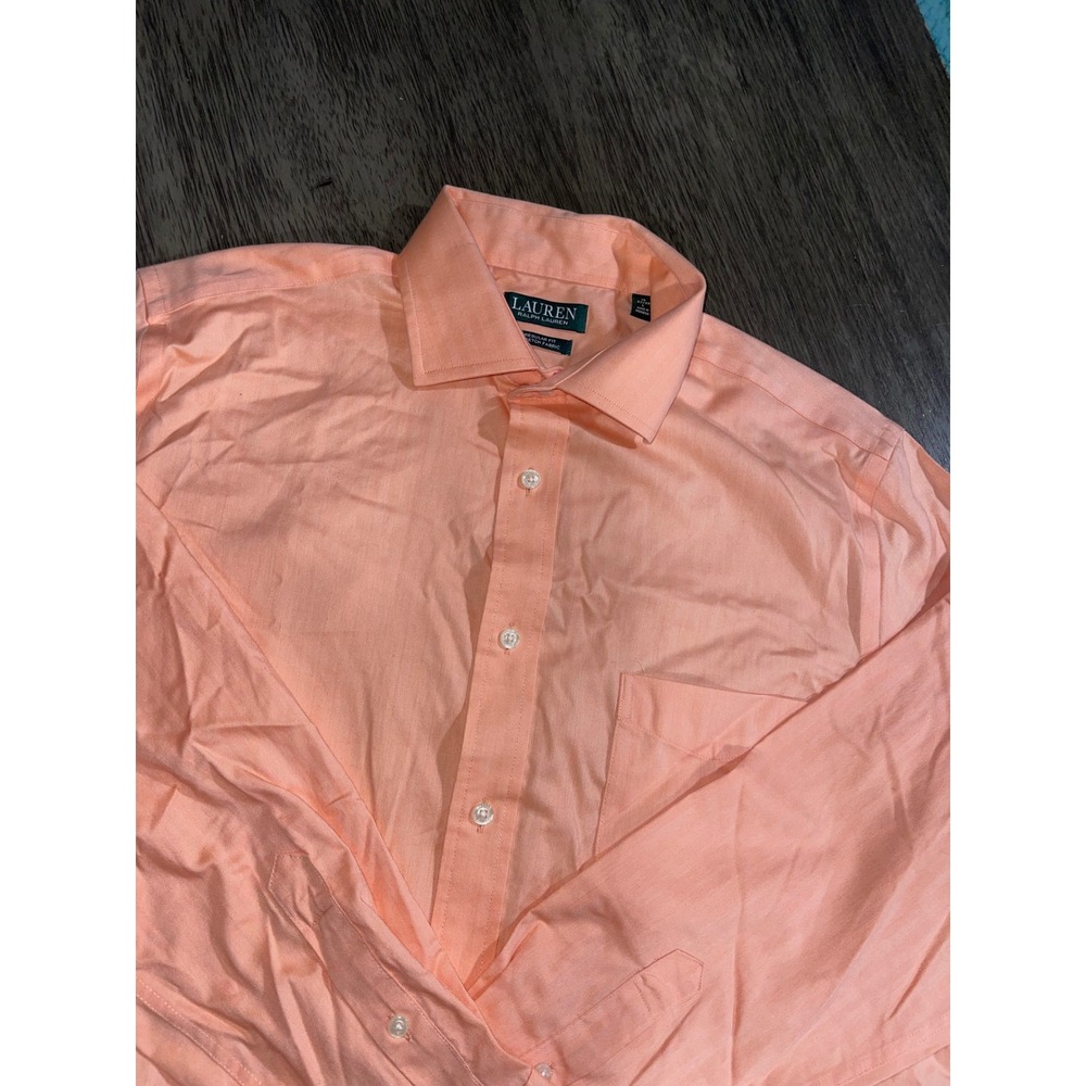 Lauren Ralph Lauren Mens 16 32/33 Dress Shirt Peach Stretch Vertical Stripes